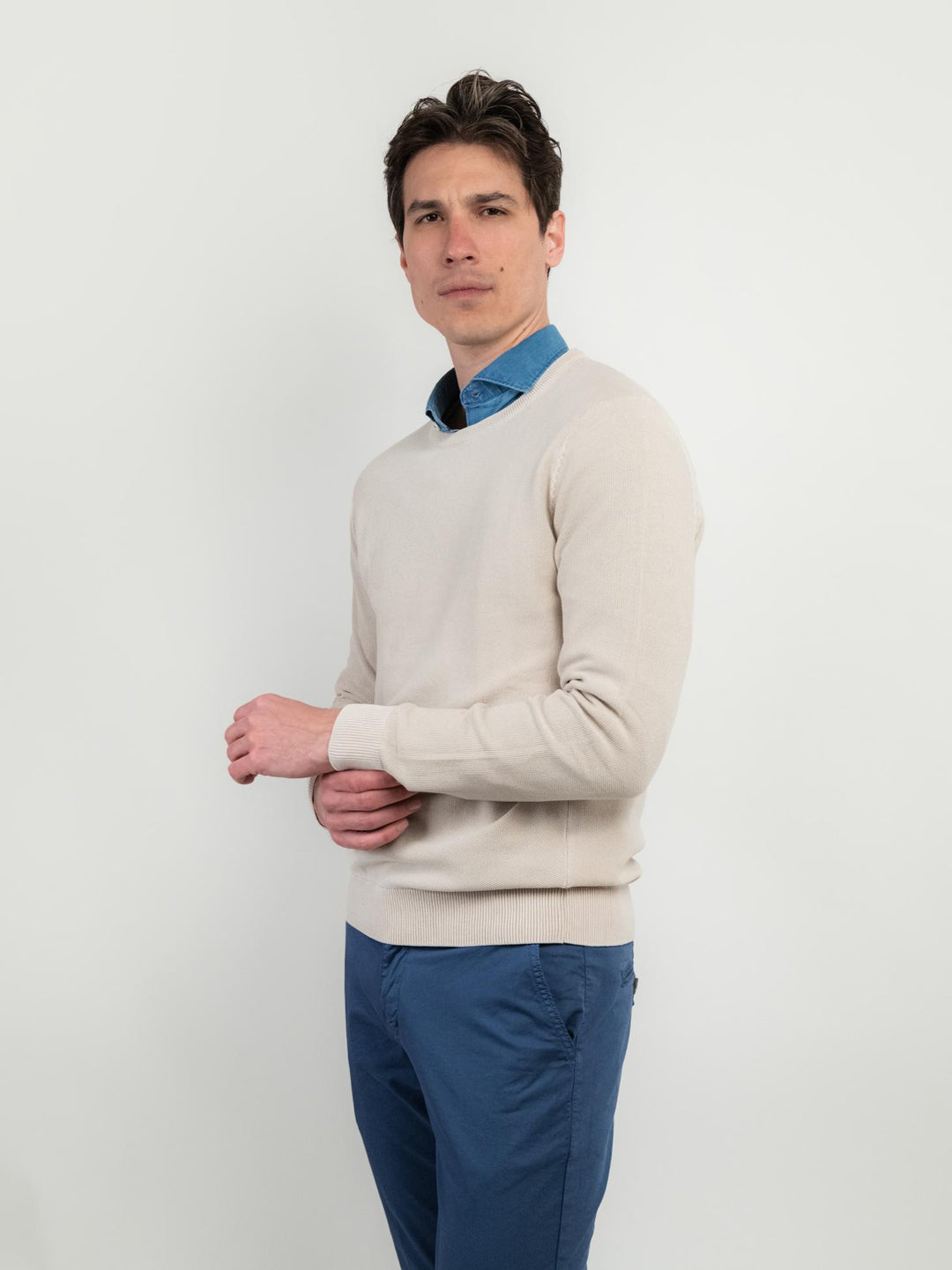 MAGLIA IN COTONE GRANA DI RISO COLOR SABBIA