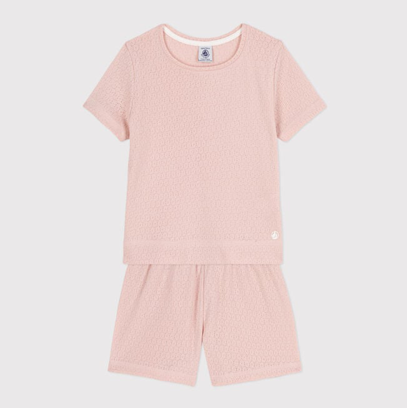 PIGIAMA CORTO BAMBINA IN COTONE TRAFORATO TINTA UNITA A06W1 01 PETIT BATEAU 