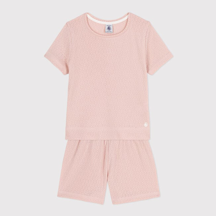 PIGIAMA CORTO BAMBINA IN COTONE TRAFORATO TINTA UNITA A06W1 01 PETIT BATEAU 