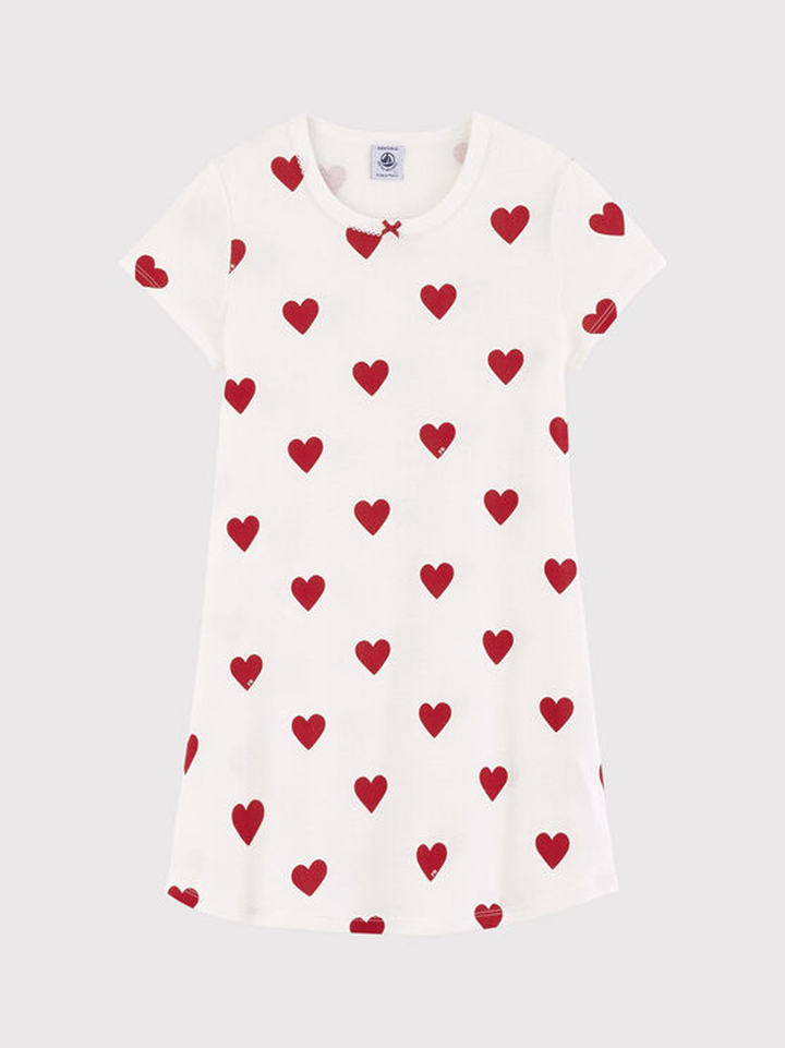 Camicia Da Notte Bambina In Cotone Motivo Cuore 59396 01 PETIT BATEAU 