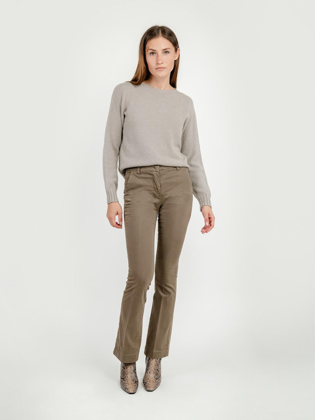 PANTALONE A ZAMPA IN COTONE TORTORA 87482JA TORTORA ANDREA MORANDO 