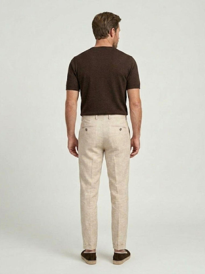 Pantalone chino in lino e cotone beige P-TONY 23 ANDREA MORANDO 