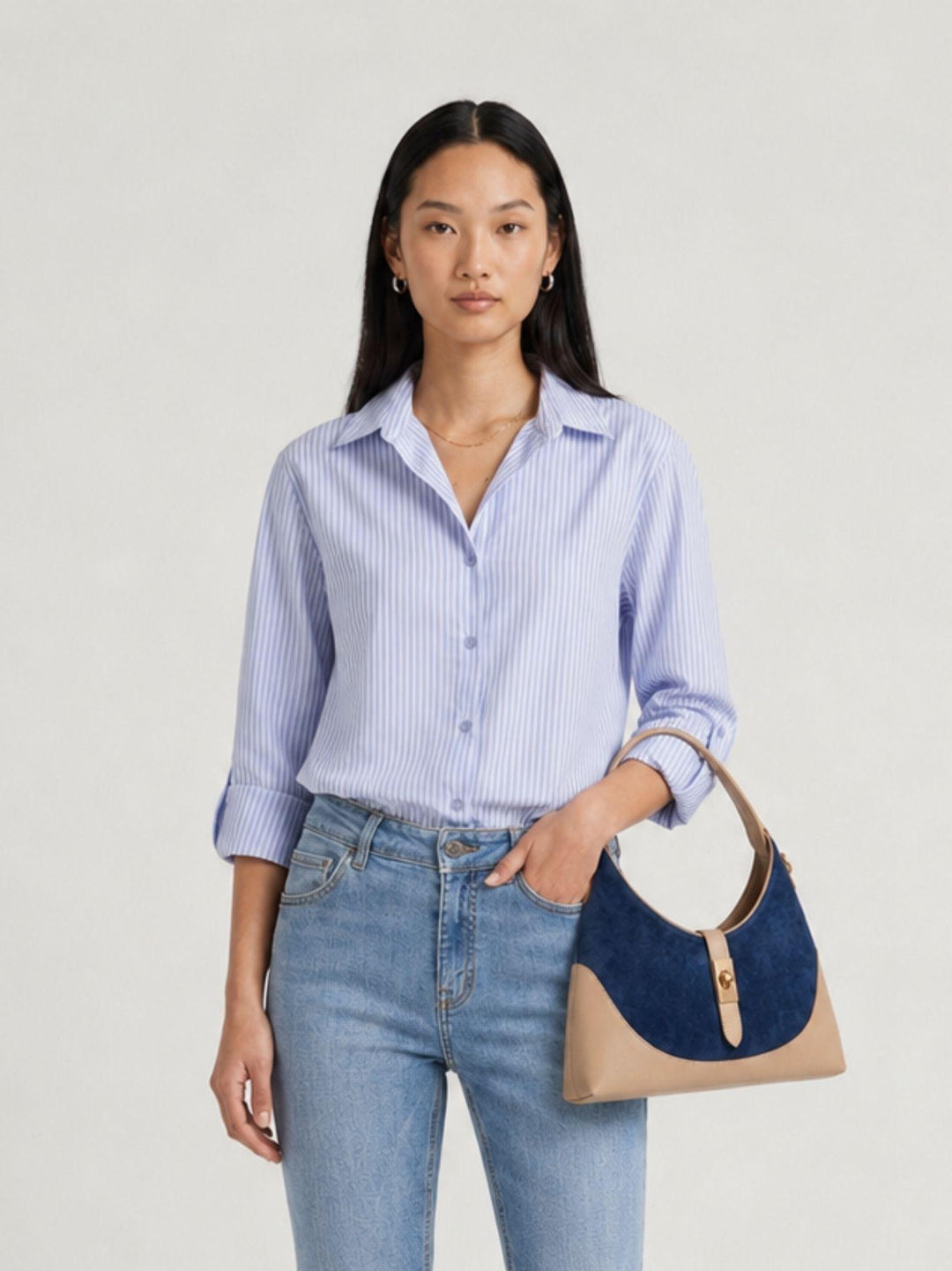 Borsa a spalla Elly in pelle scamosciata blu ELLY BLU BIMOR 