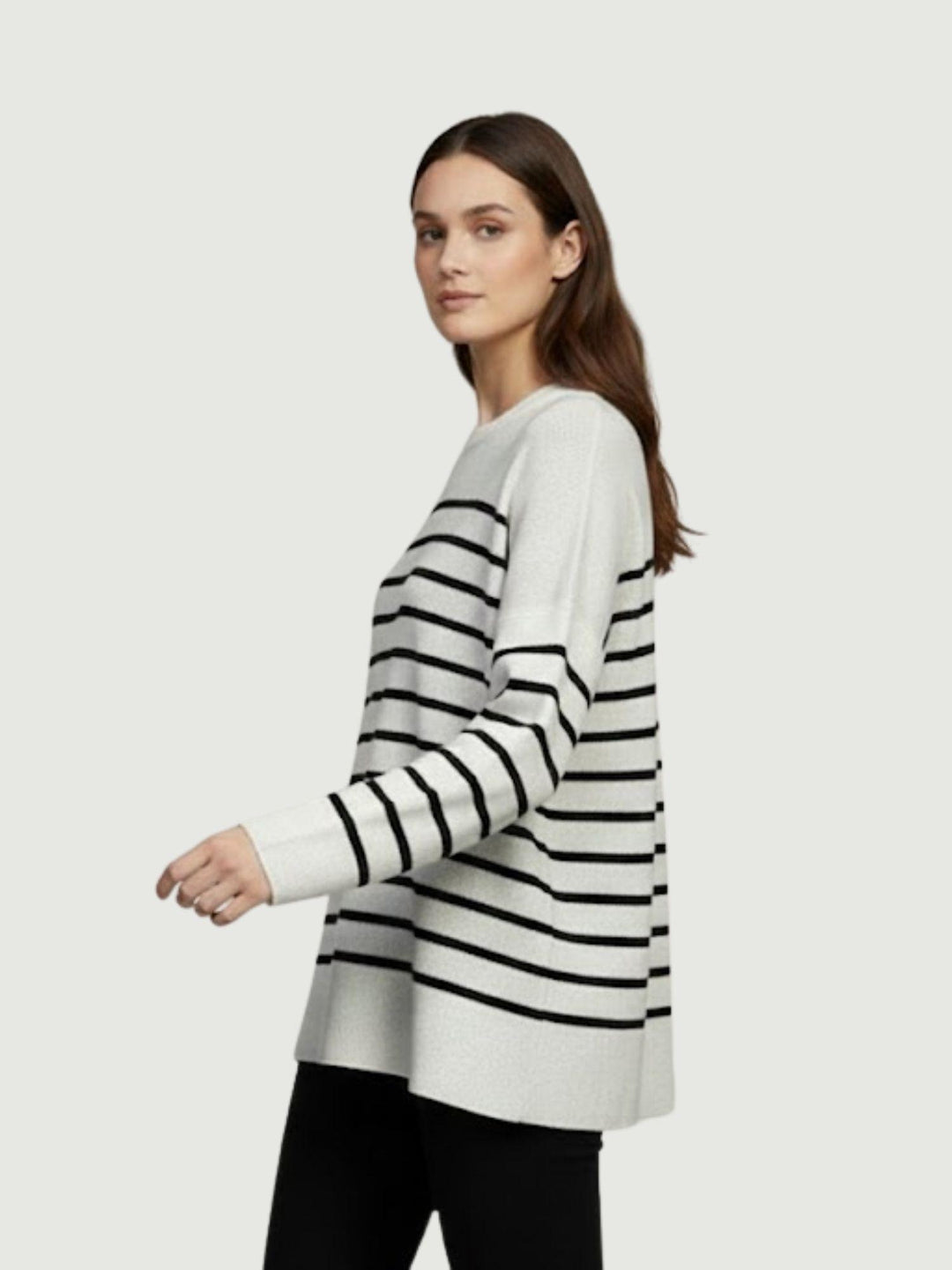 Maglia in lana bianca a righe nere 14284M NATURALE-NERO ANDREA MORANDO 
