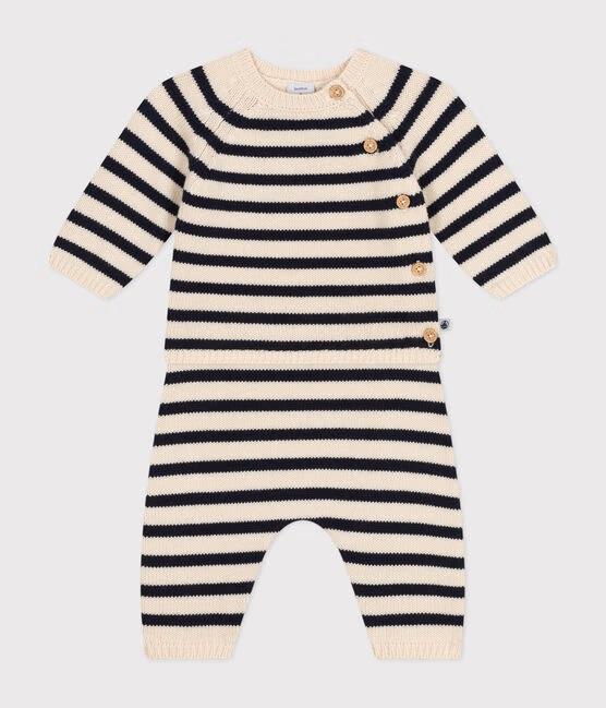 Completo in tricot di lana e cotone a righe marinière A0AZM 01 PETIT BATEAU 