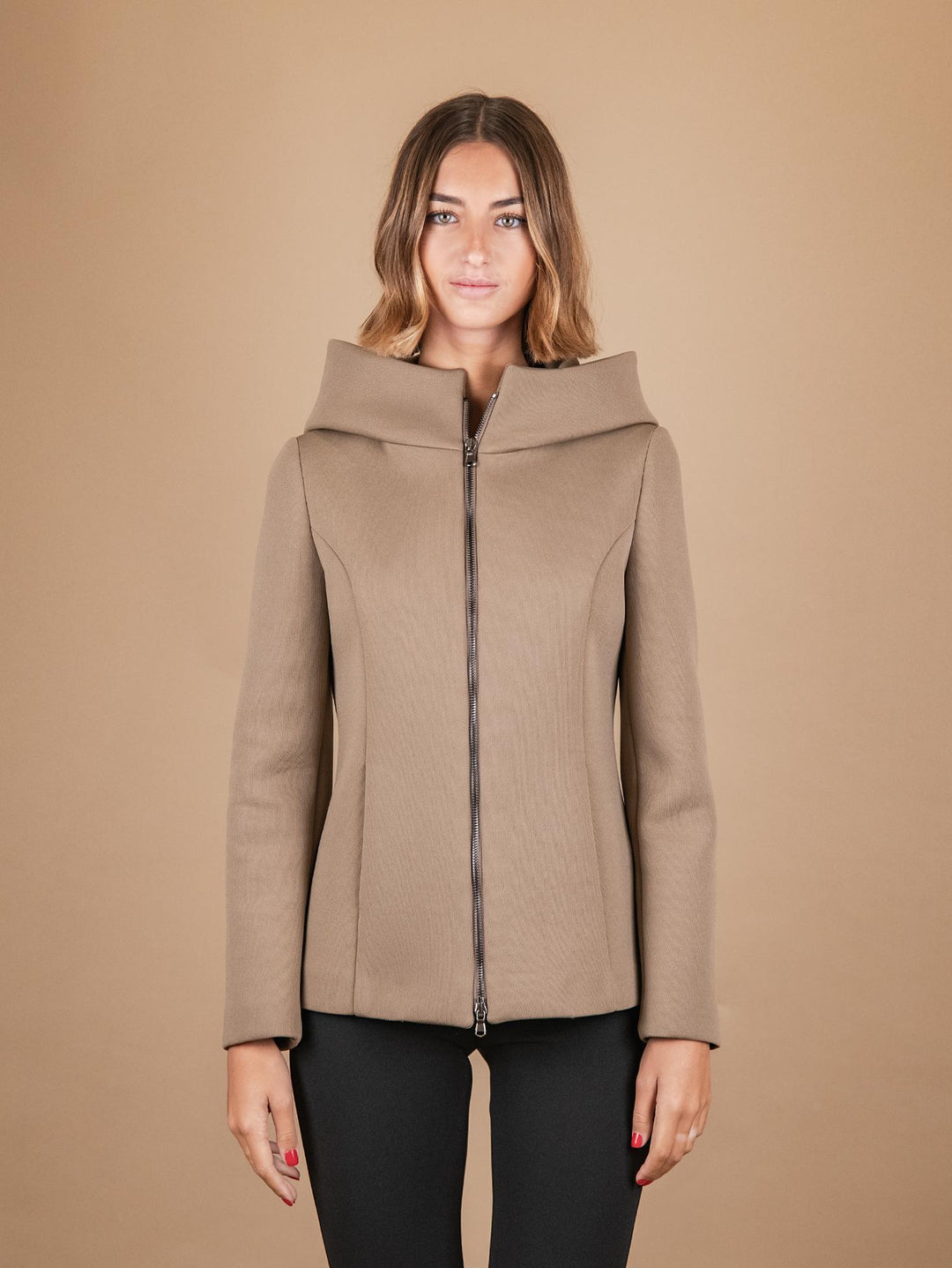 GIACCA TECNICA CON CAPPUCCIO E MAXI COLLO BEIGE 97801LO 22 ANDREA MORANDO 
