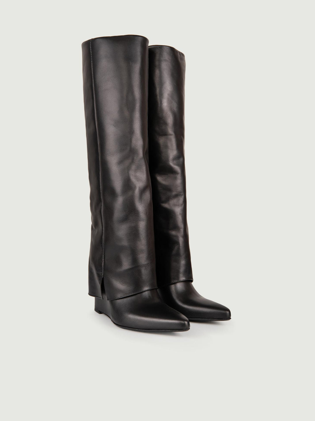 STIVALE IN PELLE NERA CON MAXI RISVOLTO 1454/16 NERO ANDREA MORANDO 