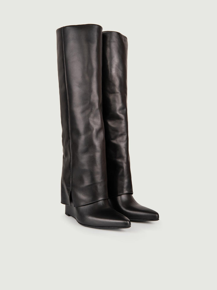 STIVALE IN PELLE NERA CON MAXI RISVOLTO 1454/16 NERO ANDREA MORANDO 