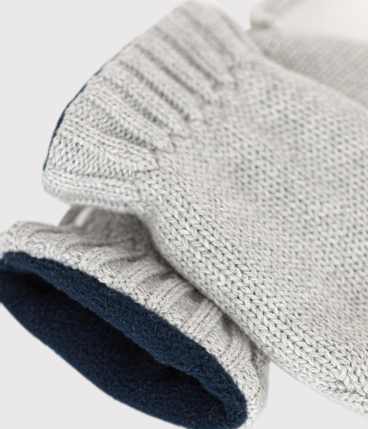 Moufles in maglia grigia  foderata in pile neonato A0AZG 05 PETIT BATEAU 