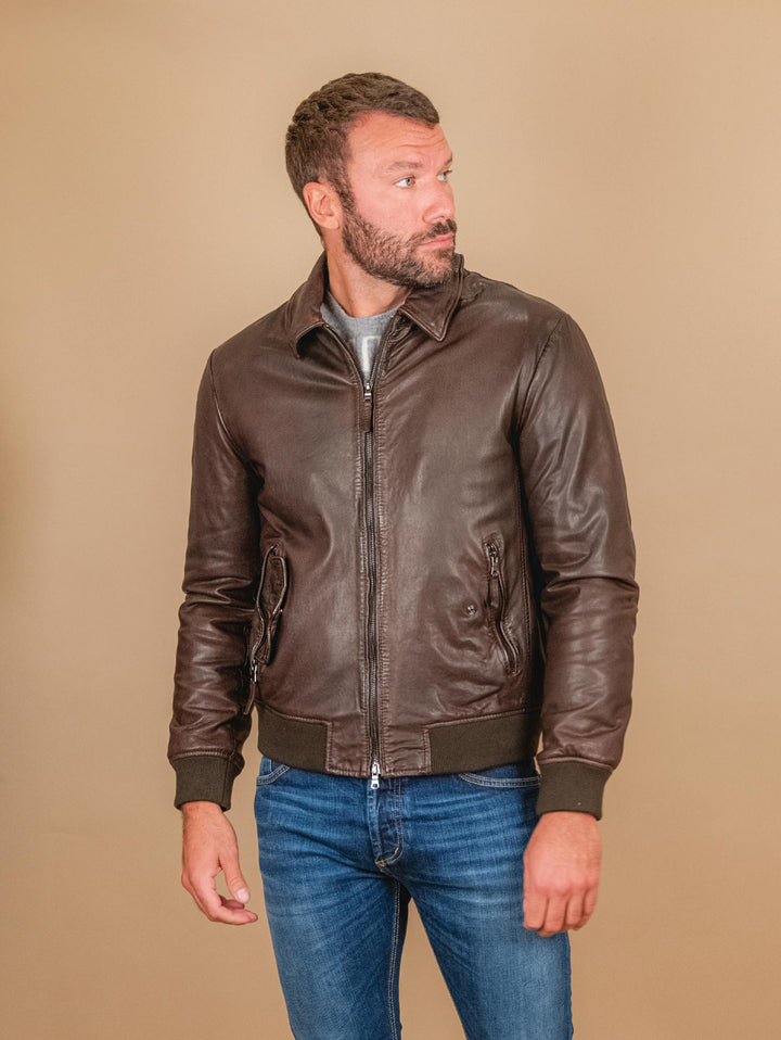 GIUBBOTTO IN PELLE MARRONE MODELLO AVIATOR "YANK" YANK 06 JACK LEATHER 