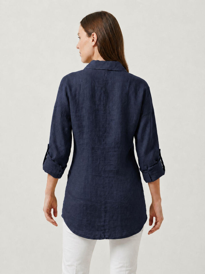 Camicia in lino navy 6CM0552 BLU ANDREA MORANDO 