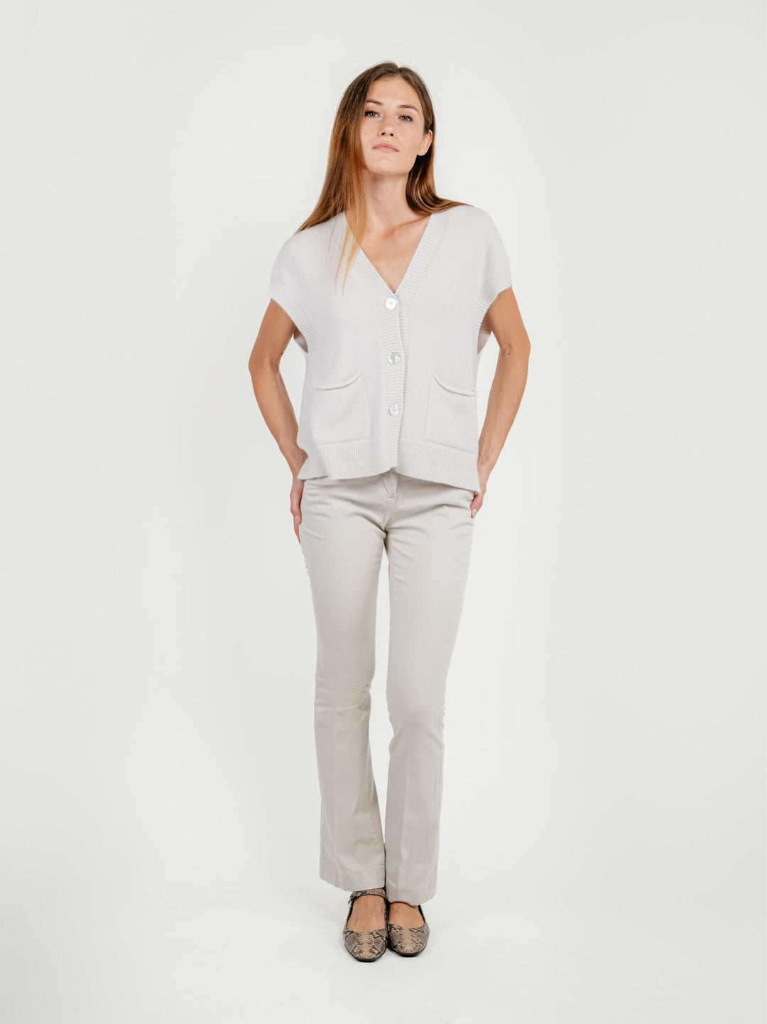 PANTALONE A ZAMPA IN COTONE BEIGE 87482JA BEIGE ANDREA MORANDO 