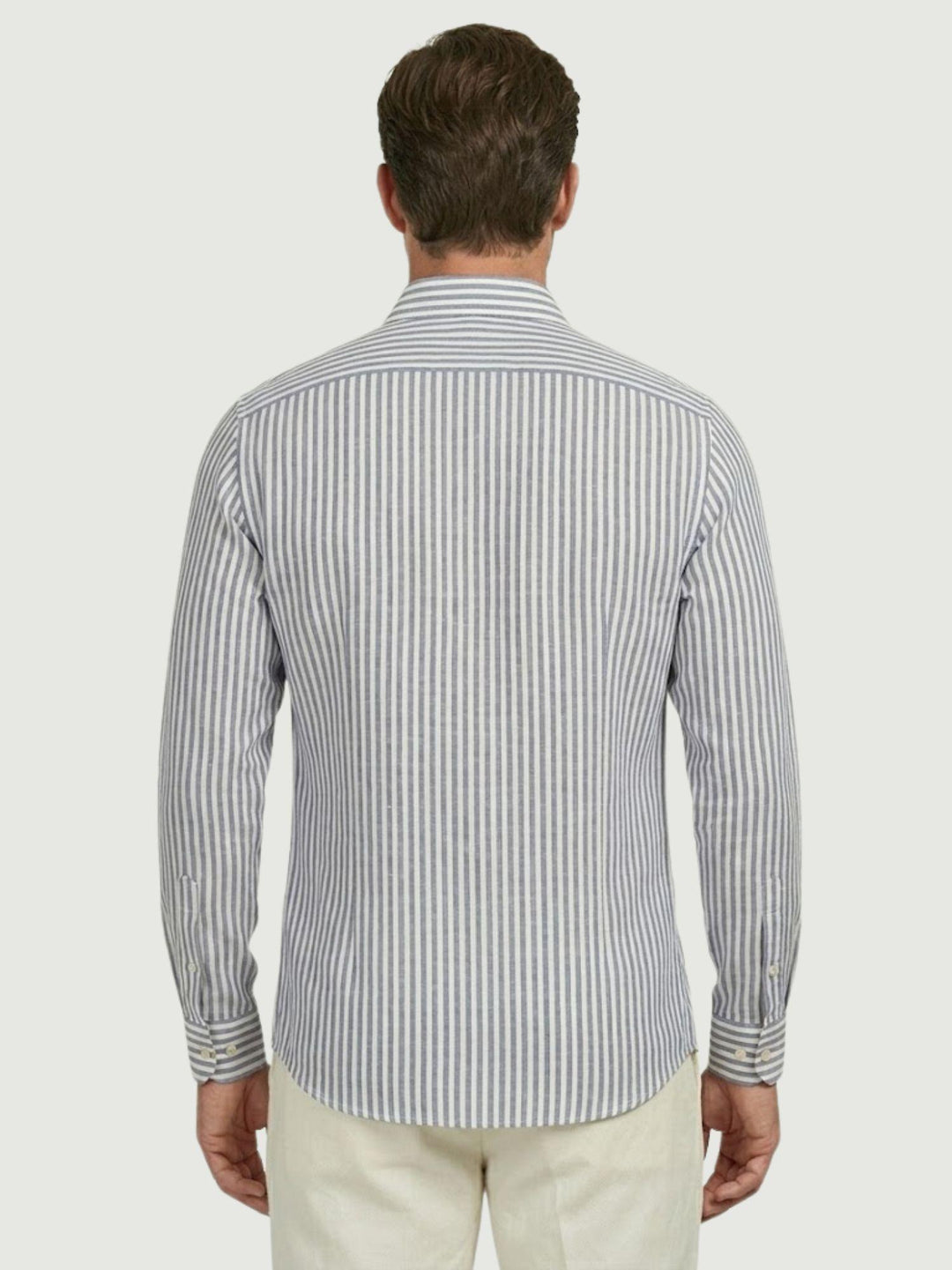 Camicia in lino a righe azzurra e bianca BU26S02CALINCOT405 243 ANDREA MORANDO 