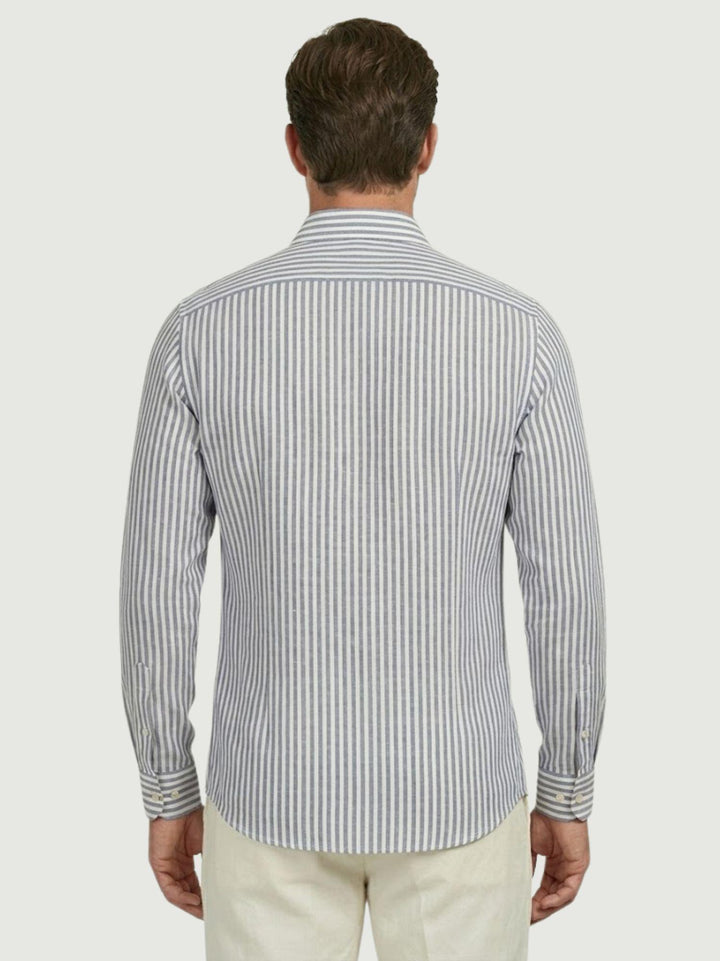 Camicia in lino a righe azzurra e bianca BU26S02CALINCOT405 243 ANDREA MORANDO 