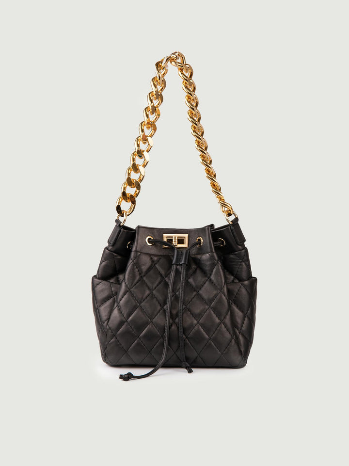 SECCHIELLO IN PELLE TRAPUNTATA MINI BUCKET MINI BUCKET NERO BIMOR 