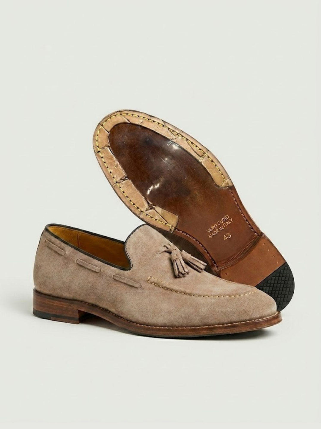 Mocassino tassel loafer in pelle scamosciata taupe 1840 FUMO ANDREA MORANDO 