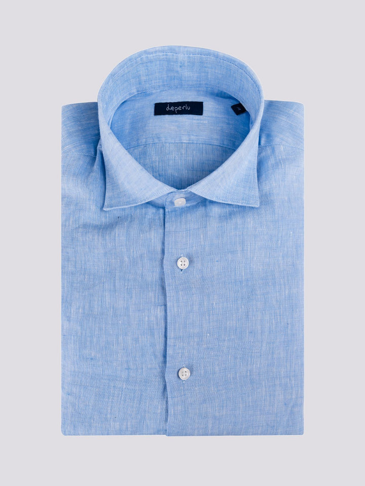 CAMICIA ARTHUR IN LINO TINTO FILO azzurro