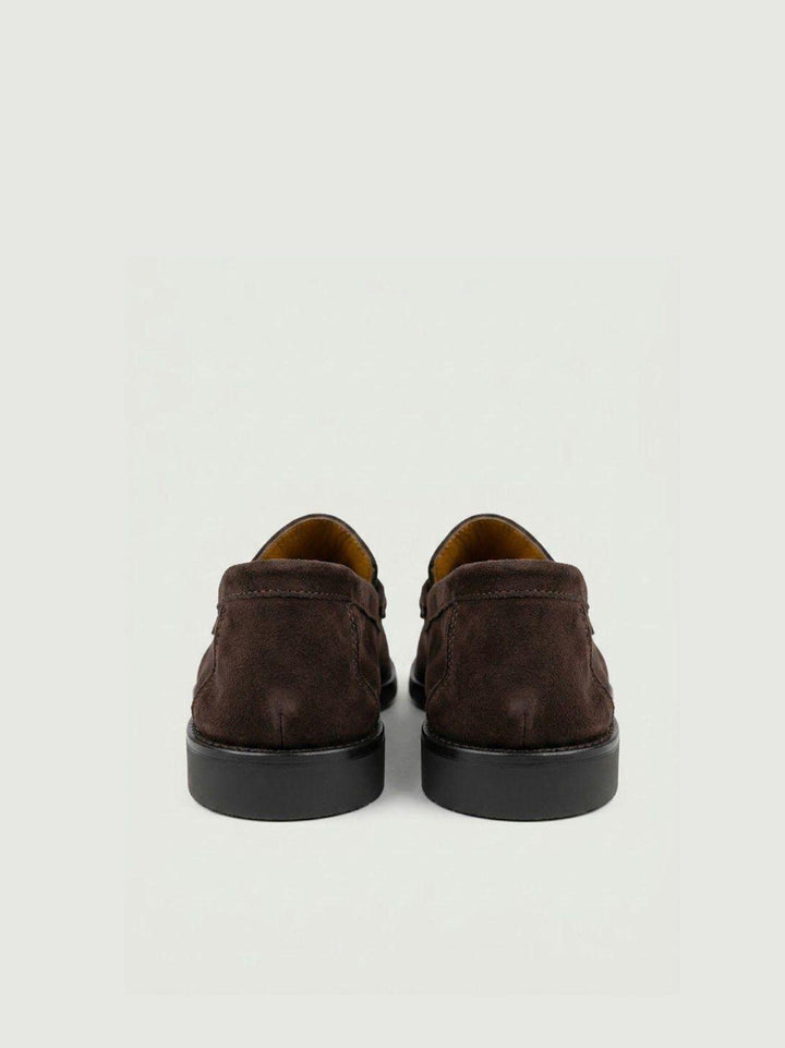 Mocasssino in pelle scamosciata marrone con morsetto 011 T.MORO ANDREA MORANDO 