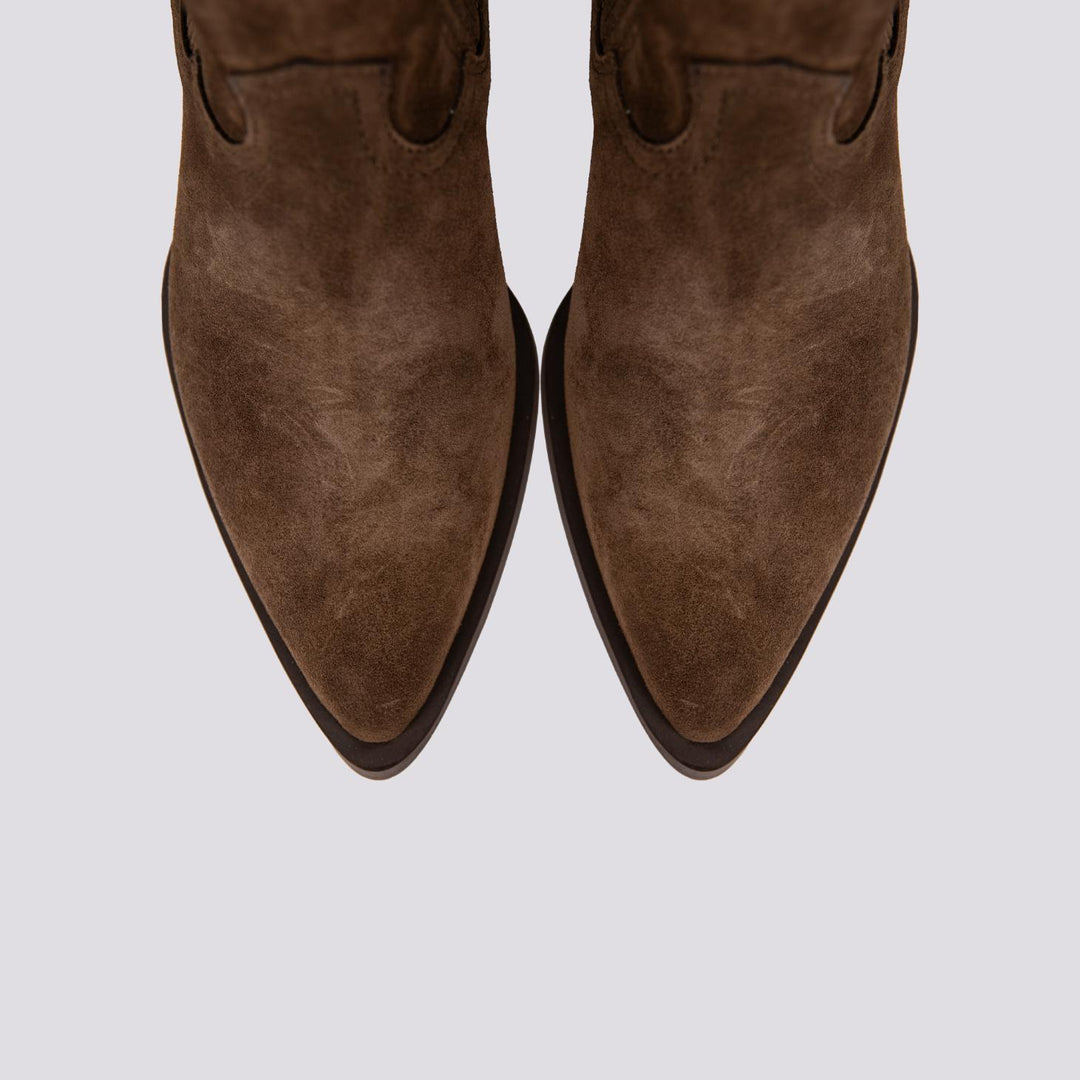 STIVALETTO TEXANO A PUNTA IN CAMOSCIO MARRONE 2074 SILK ARABICA ALPE 