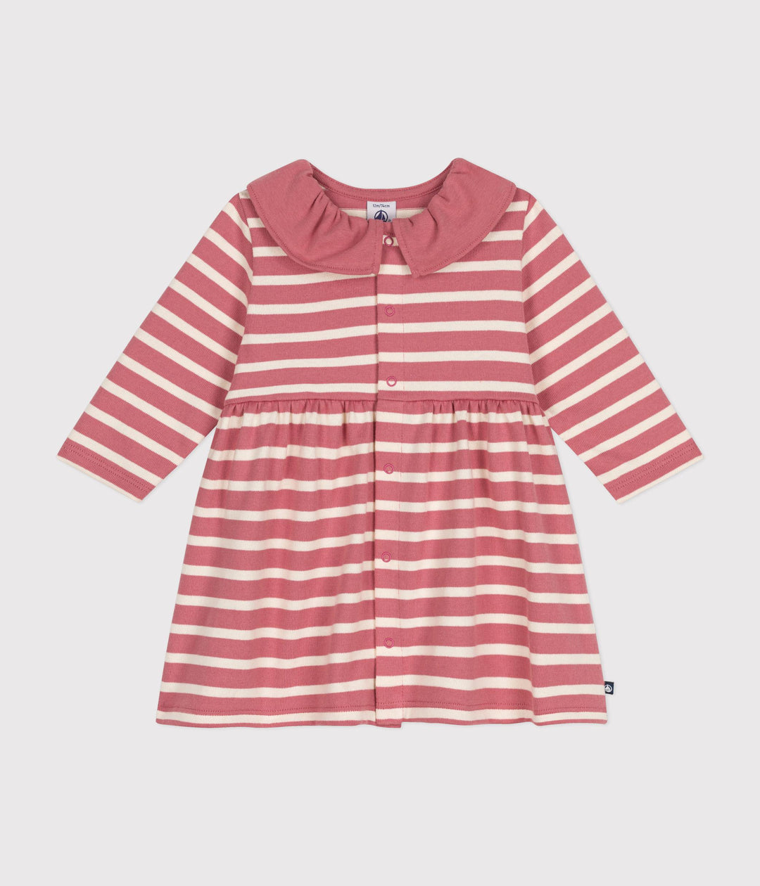 Abito a righe rosa a manica lunga in jersey spesso A0BKO 02 PETIT BATEAU 