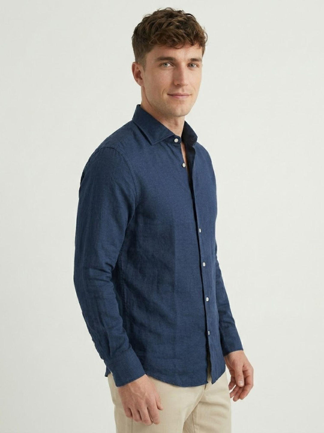 Camicia in mussola di cotone blu LEON 08 DEPERLU 