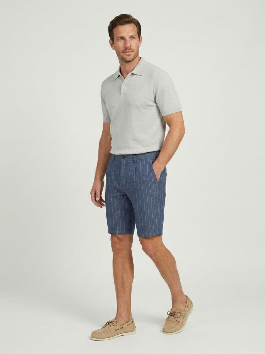 Bermuda in lino e cotone blu a righe BU26S48BEPA1574LINCOT 200 ANDREA MORANDO 