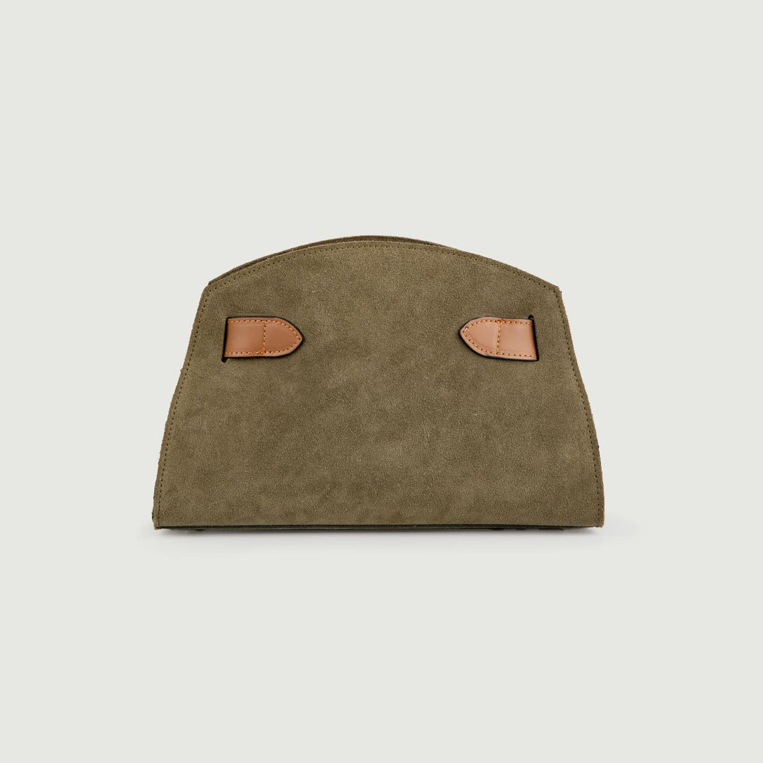 BORSA A TRACOLLA IN CAMOSCIO VERDE CON INSERTI IN PELLE CUOIO "SOPH" SOPH VERDE BIMOR 