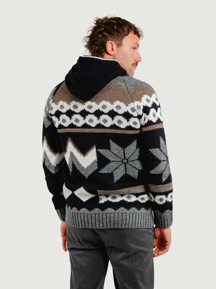 MAGLIONE CON CAPPUCCIO E  ZIP MULTICOLOR MELANDRO BLU/TORTORA ANDREA MORANDO 