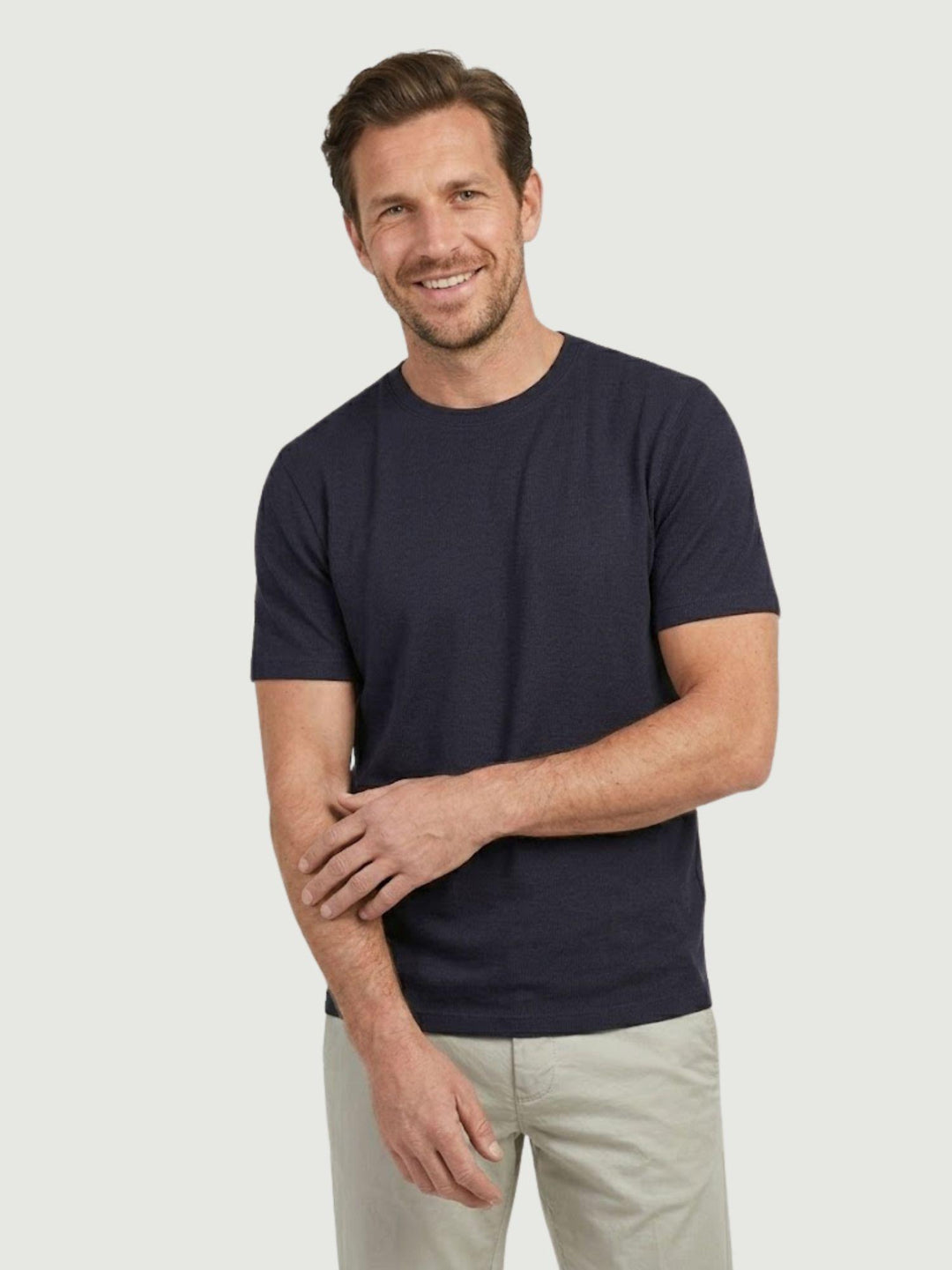 T-shirt girocollo in misto lino navy 6TS035875U NAVY ANDREA MORANDO 