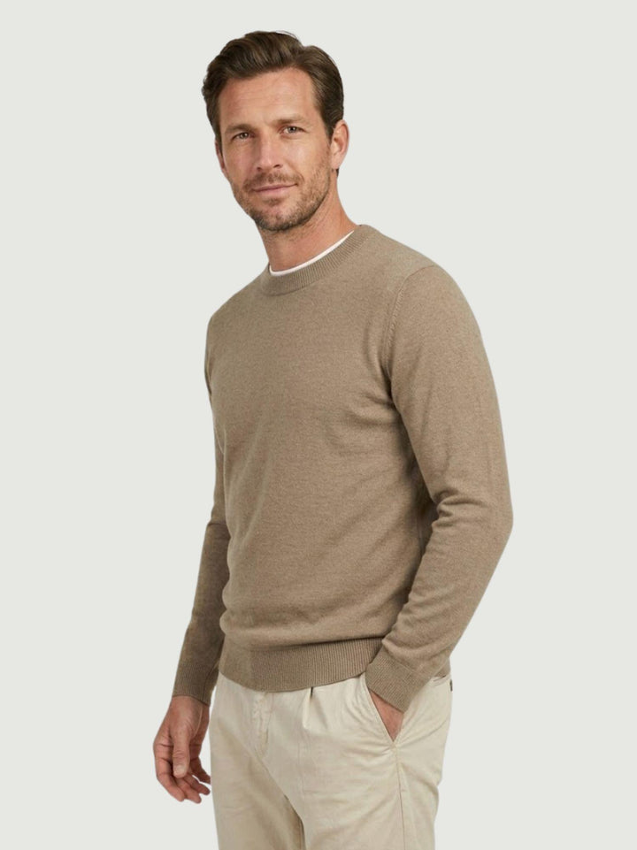 Maglia girocollo in cotone extrafine nocciola 5050126 672 ANDREA MORANDO 