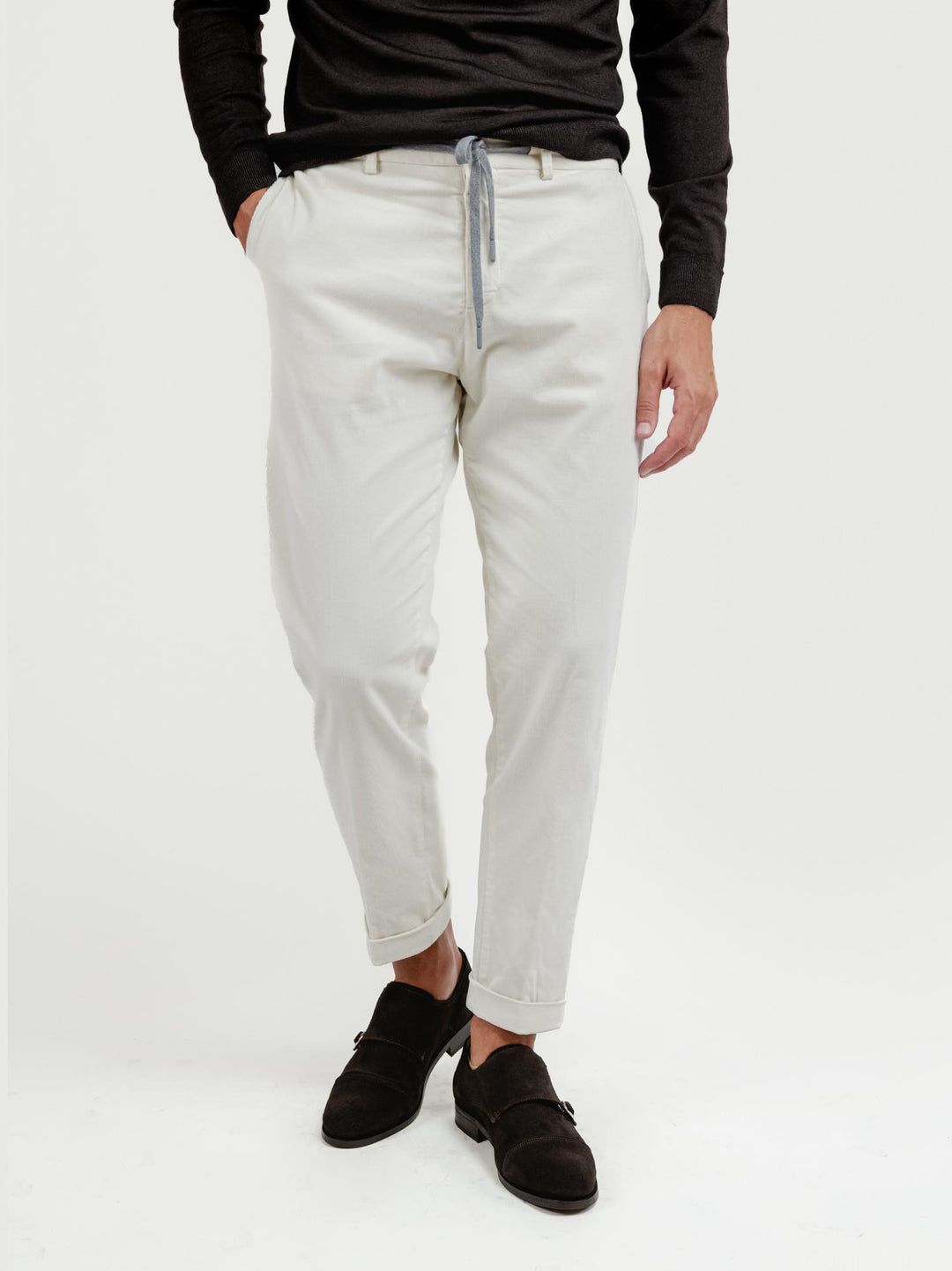 PANTALONE CON COULISSE IN VELLUTO BURRO P018 165 ANDREA MORANDO 