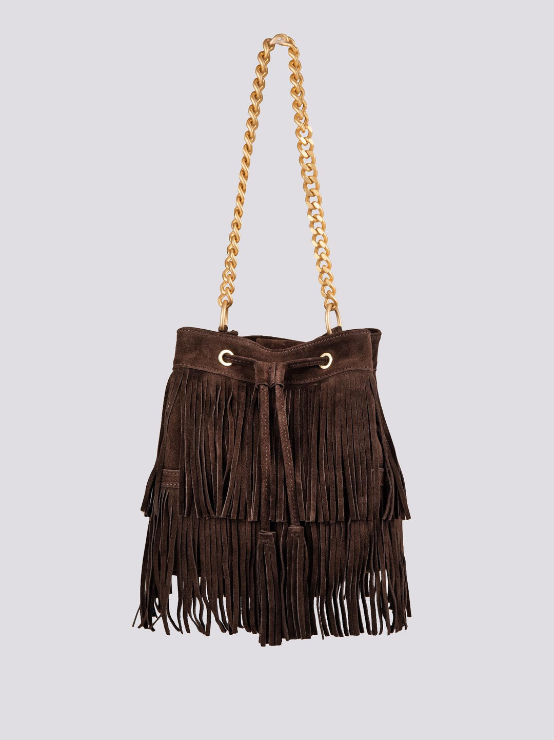 BORSA A SECCHIELLO CON FRANGE IN CAMOSCIO testa moro WILD WILD T MORO BIMOR 