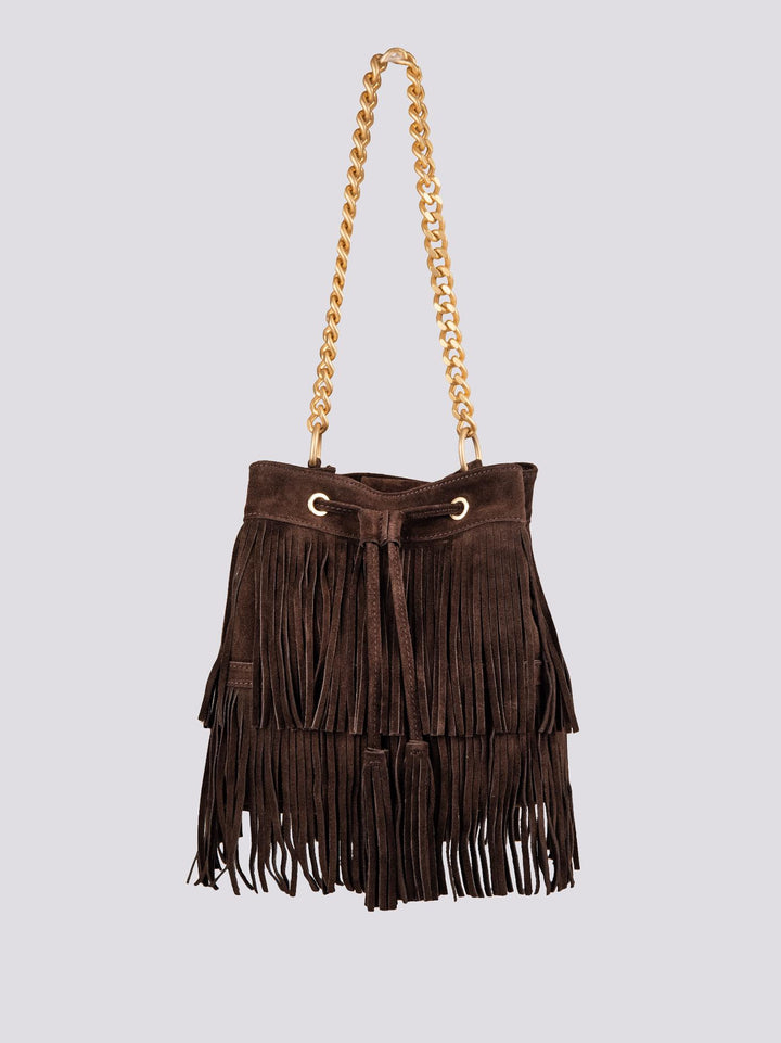 BORSA A SECCHIELLO CON FRANGE IN CAMOSCIO testa moro WILD WILD T MORO BIMOR 