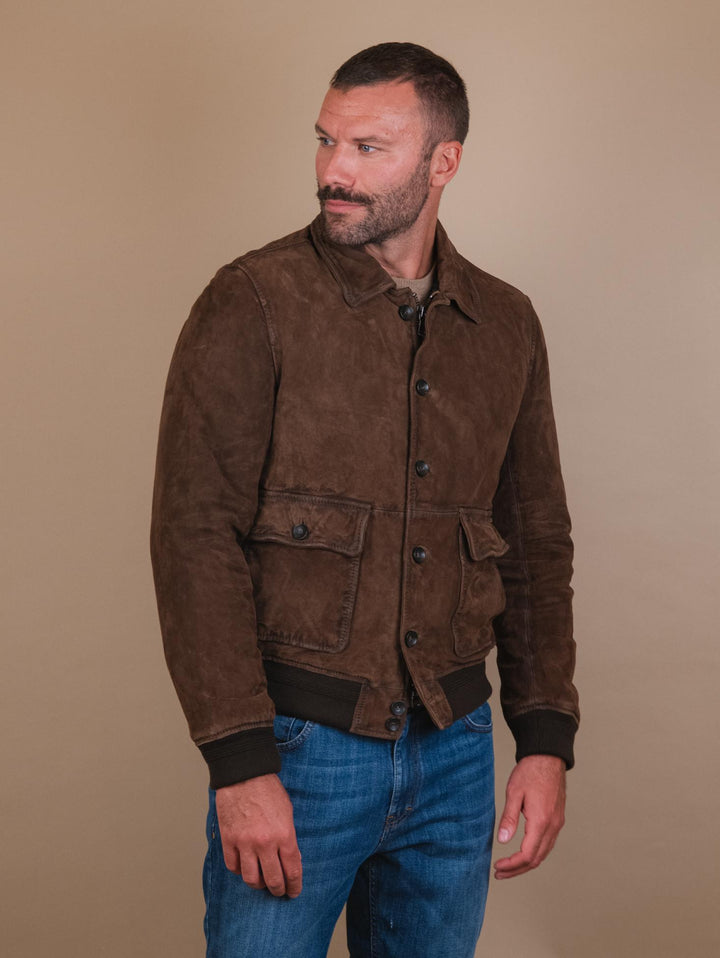GIUBBOTTO IMBOTTITO IN CAMOSCIO MARRONE "OTTAWA" OTTA J24 JACK LEATHER 