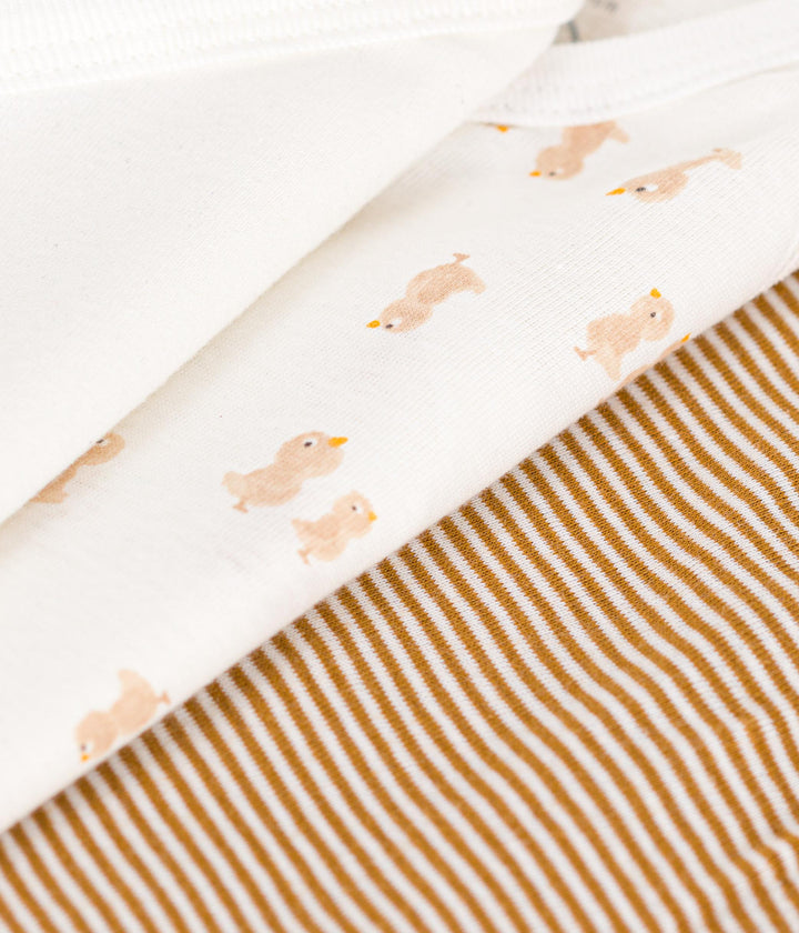 Set di 3 body incrociati a maniche lunghe righine e pulcini A0ATU 98 PETIT BATEAU 