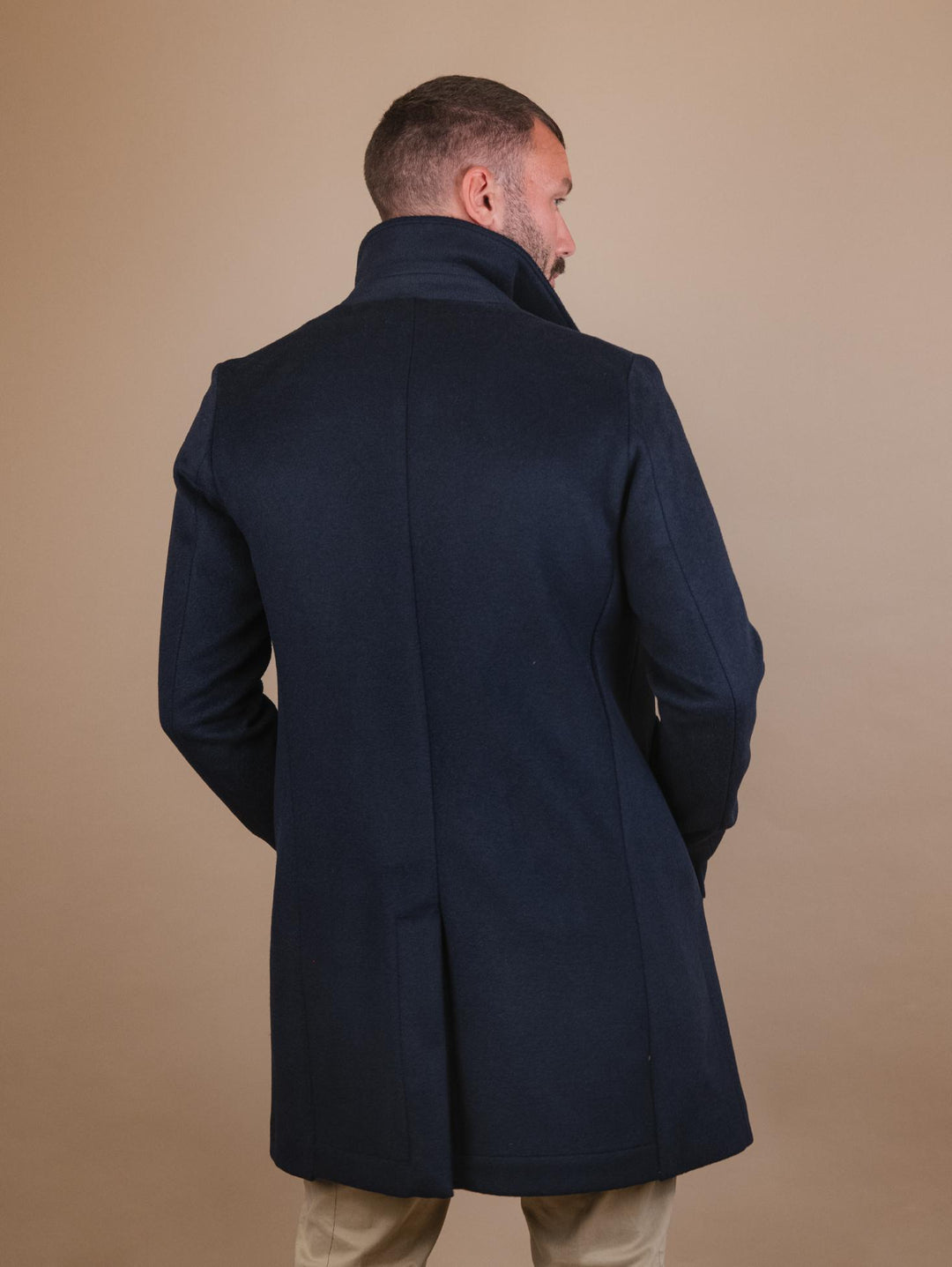 CAPPOTTO MONOPETTO IN MISTO LANA BLU