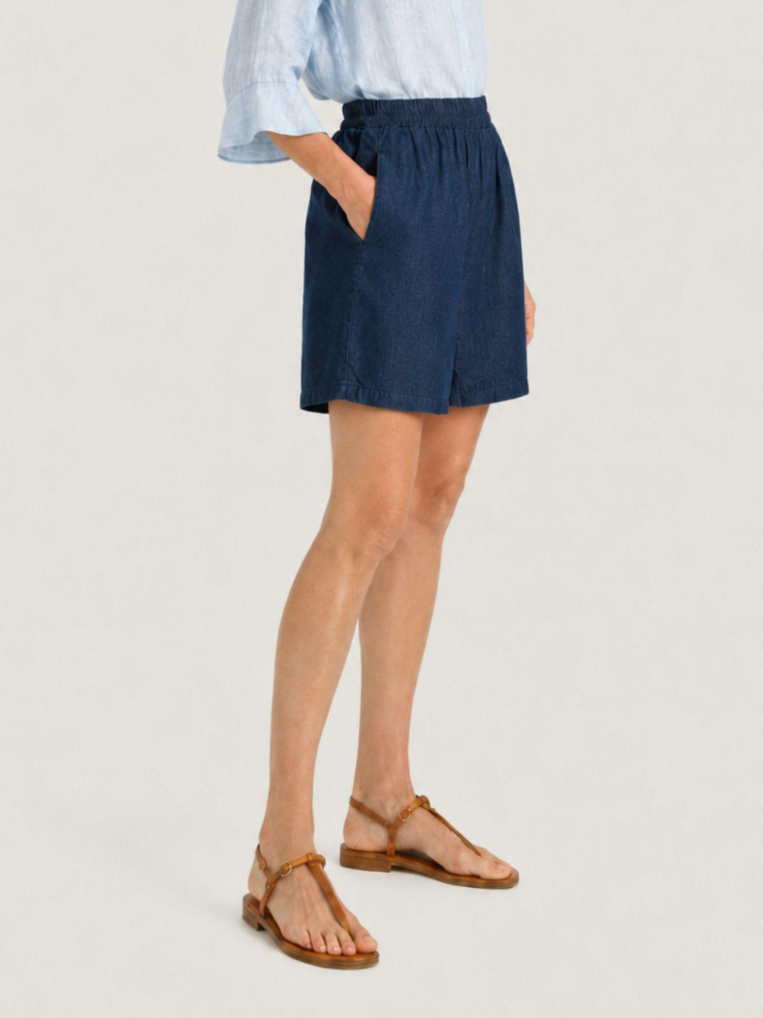 Bermuda in lino chambray denim 6BR0528 DENIM ANDREA MORANDO 