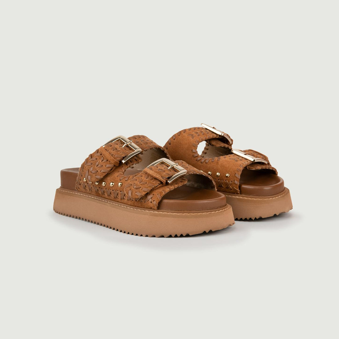 SANDALO PLATFORM CON BORCHIE E TOMAIA LAVORATA K224.27 TAN CORAL BLUE 
