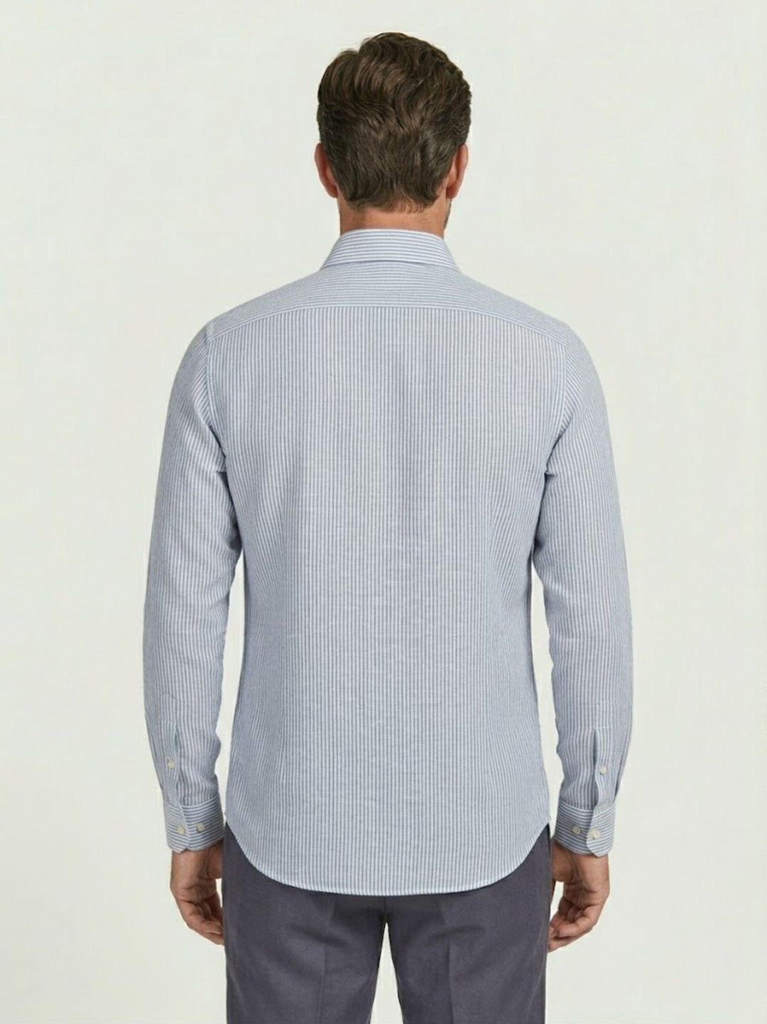 Camicia in lino a righine azzurra e bianca BU26S02CALINCOT404 240 ANDREA MORANDO 