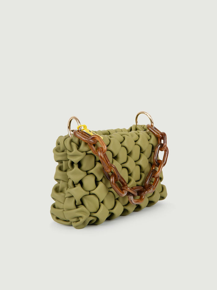 BORSA CURLY IN PELLE INTRECCIATA PISTACCHIO CURLYNEW IRIDE BIMOR 