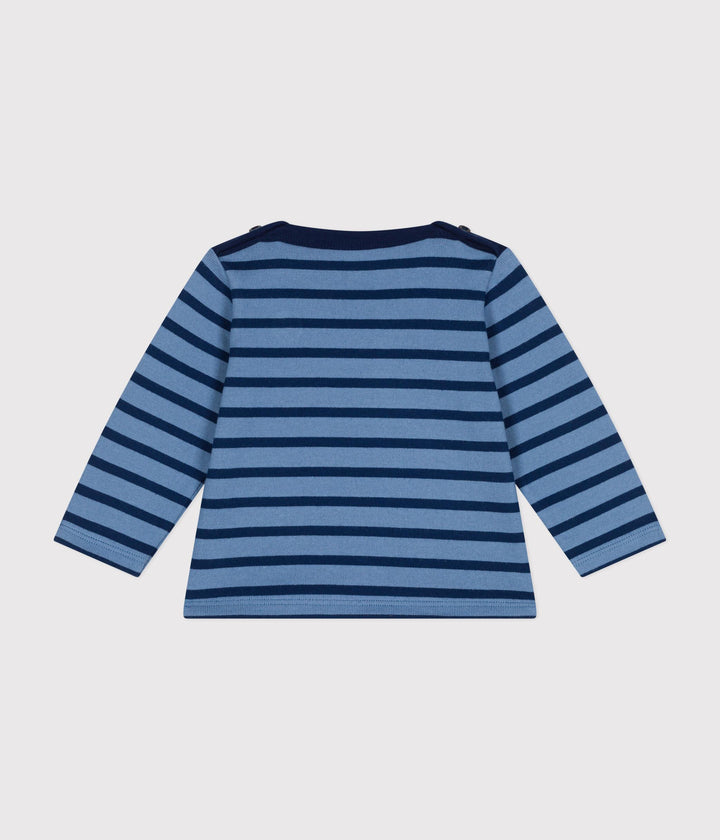 Maglia blu a righe in cotone spesso neonato A0BM3 02 PETIT BATEAU 