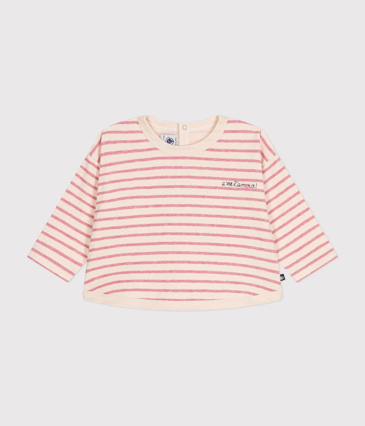 T-shirt a righe marinière rosa a maniche lunghe A0BPP 02 PETIT BATEAU 