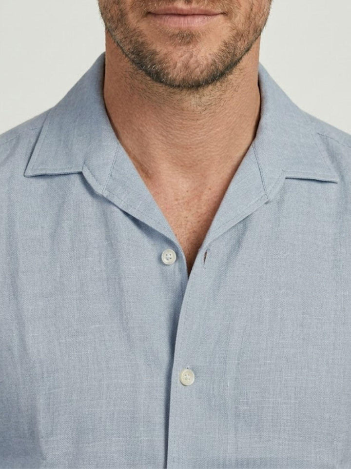 Camicia in tessuto chambray lino e cotone azzurra CRAIG 02 DEPERLU 