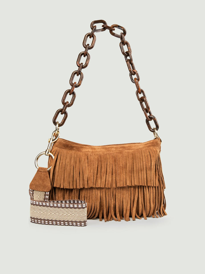 BORSA JIGLY CON FRANGE IN CAMOSCIO BRUCIATO JIGLY BRUCIATO BIMOR 