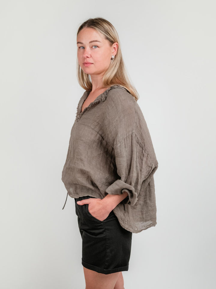 BLUSA OVERSIZE IN LINO CON COLLO SFRANGIATO TORTORA 03235 TORTORA ANDREA MORANDO 