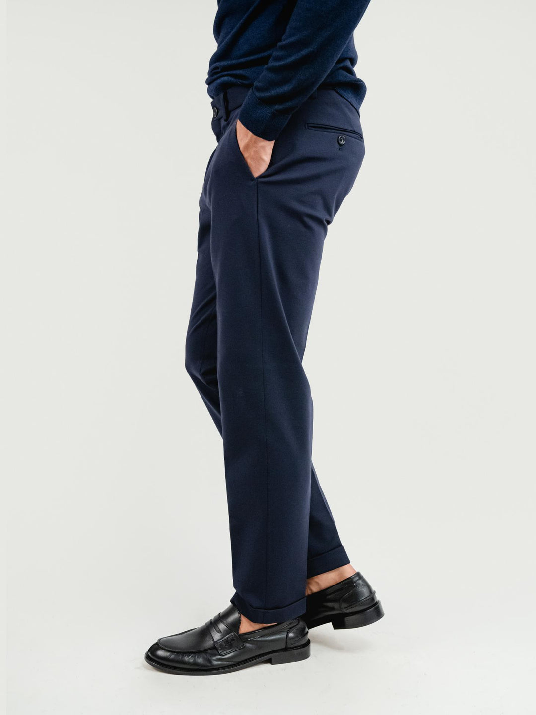 PANTALONE CLASSICO IN JERSEY BLU NAVY P003 174 ANDREA MORANDO 
