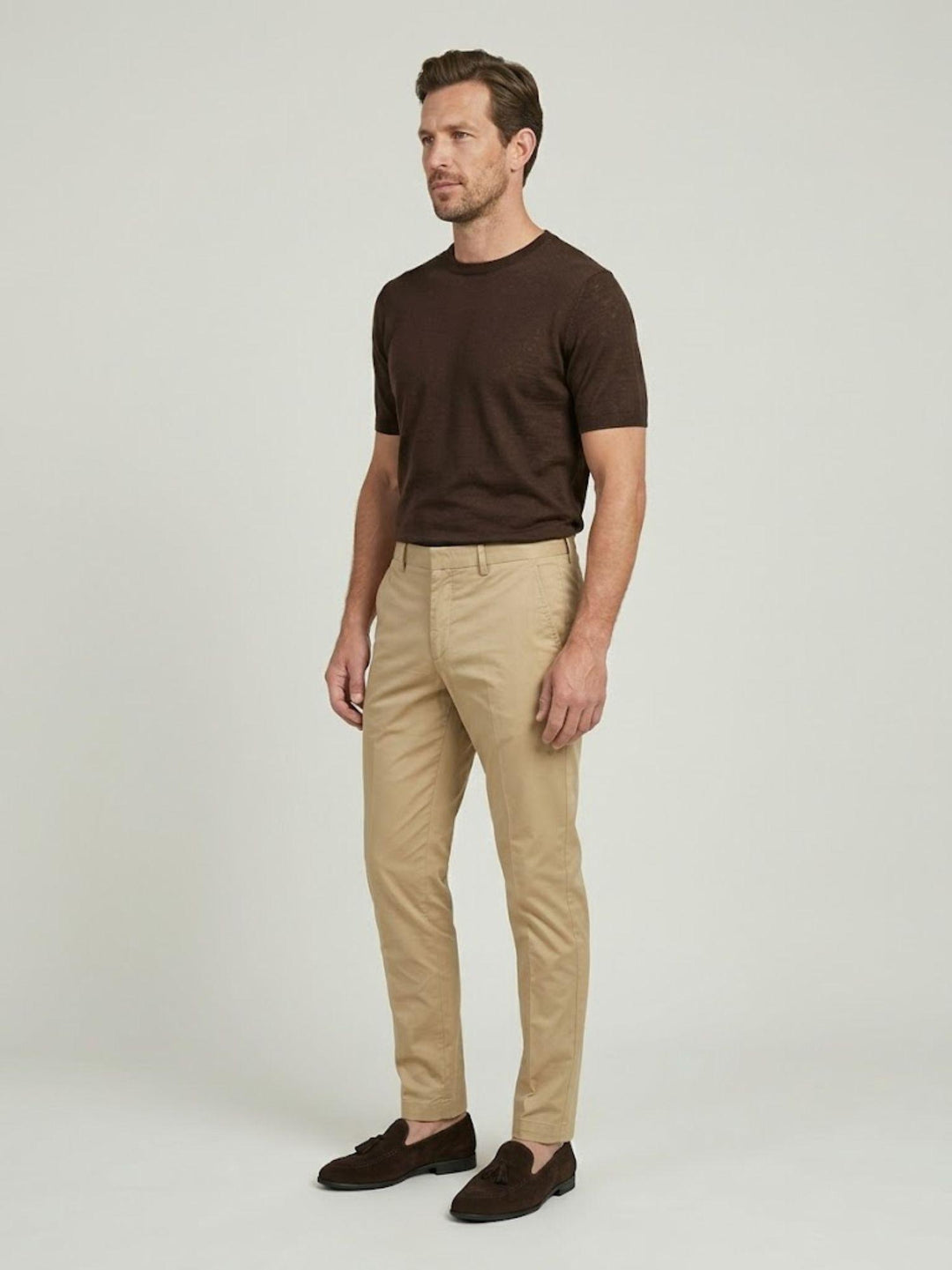 Pantalone chino con gancetto in cotone beige T526BRO 748 NOLAB 