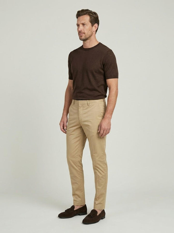Pantalone chino con gancetto in cotone beige T526BRO 748 NOLAB 