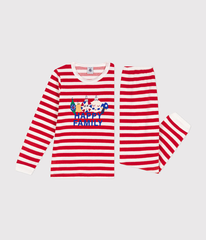 Pigiama natalizio in velluto a righe rosse A0BJ9 02 PETIT BATEAU 