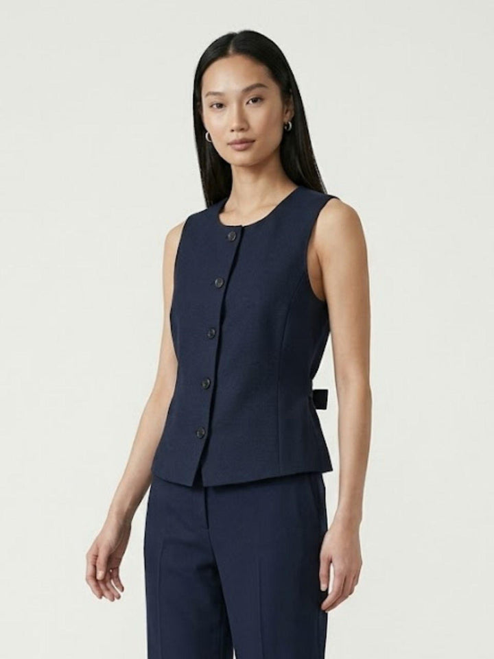 Gilet con fiocco posteriore navy ISOTTA BLU ANDREA MORANDO 